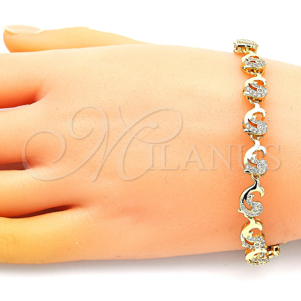 Gold Filled Bracelet — Fancy Bracelet Dolphin Design with White Micro Pave — alternate product view — SKU 147936 | Oro Laminado brazalete — elegante Bracelet Dolphin diseño with blanco Micro Pave — SKU 147936