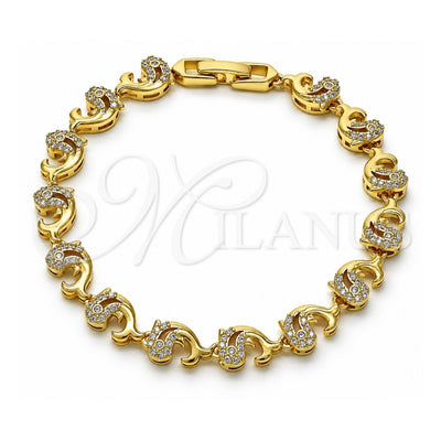 Oro Laminado Fancy Bracelet, Gold Filled Style Dolphin Design, with White Micro Pave, Polished, Golden Finish, 03.210.0152.08 (07 MM Thickness, 8 Inches Length)