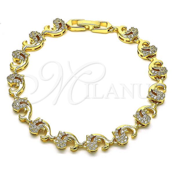 Gold Filled Bracelet — Fancy Bracelet Dolphin Design with White Micro Pave — main product view — SKU 147936 | Oro Laminado brazalete — elegante Bracelet Dolphin diseño with blanco Micro Pave — SKU 147936