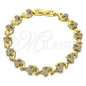 Gold Filled Bracelet — Fancy Bracelet Dolphin Design with White Micro Pave — main product view — SKU 147936 | Oro Laminado brazalete — elegante Bracelet Dolphin diseño with blanco Micro Pave — SKU 147936