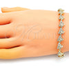 Oro Laminado Fancy Bracelet, Gold Filled Style Butterfly Design, with White Micro Pave, Polished, Golden Finish, 03.210.0153.07 (09 MM Thickness, 7 Inches Length)