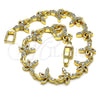Oro Laminado Fancy Bracelet, Gold Filled Style Dragon-Fly Design, with White Micro Pave, Polished, Golden Finish, 03.210.0156.08 (10 MM Thickness, 8 Inches Length)