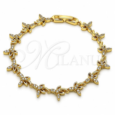 Oro Laminado Fancy Bracelet, Gold Filled Style Dragon-Fly Design, with White Micro Pave, Polished, Golden Finish, 03.210.0156.08 (10 MM Thickness, 8 Inches Length)