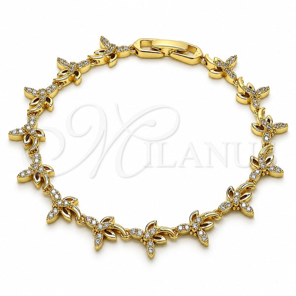 Oro Laminado Fancy Bracelet, Gold Filled Style Dragon-Fly Design, with White Micro Pave, Polished, Golden Finish, 03.210.0156.08 (10 MM Thickness, 8 Inches Length)