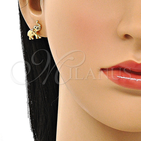 Gold Filled Ring — Stud Earring Elephant Design with Black Micro Pave — alternate product view — SKU 147942 | Oro Laminado anillo — Stud Earring Elephant diseño with negro Micro Pave — SKU 147942