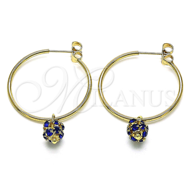 Gold Filled Hoop Earrings — Medium Hoop with Sapphire Blue Crystal Polished 02.63. — main product view — SKU 147943 | Oro Laminado aretes de aro — Medium Hoop with Sapphire Blue cristal pulido 02.63. — SKU 147943