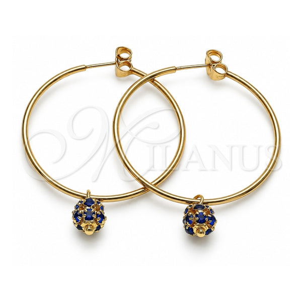Oro Laminado Medium Hoop, Gold Filled Style with Sapphire Blue Crystal, Polished, Golden Finish, 02.63.2736.40