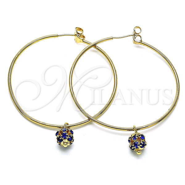 Gold Filled Hoop Earrings — Large Hoop with Sapphire Blue Crystal Polished 02.63. — main product view — SKU 147945 | Oro Laminado aretes de aro — Large Hoop with Sapphire Blue cristal pulido 02.63. — SKU 147945
