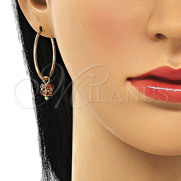 Gold Filled Hoop Earrings — Medium Hoop with Garnet Crystal Polished 02.63. — alternate product view — SKU 147946 | Oro Laminado aretes de aro — Medium Hoop with Garnet cristal pulido 02.63. — SKU 147946