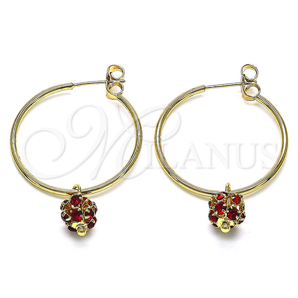 Gold Filled Hoop Earrings — Medium Hoop with Garnet Crystal Polished 02.63. — main product view — SKU 147946 | Oro Laminado aretes de aro — Medium Hoop with Garnet cristal pulido 02.63. — SKU 147946