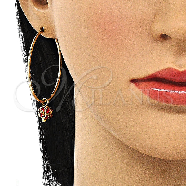 Gold Filled Hoop Earrings — Medium Hoop with Garnet Crystal Polished 02.63. — alternate product view — SKU 147947 | Oro Laminado aretes de aro — Medium Hoop with Garnet cristal pulido 02.63. — SKU 147947