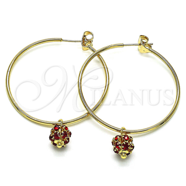 Gold Filled Hoop Earrings — Medium Hoop with Garnet Crystal Polished 02.63. — main product view — SKU 147947 | Oro Laminado aretes de aro — Medium Hoop with Garnet cristal pulido 02.63. — SKU 147947