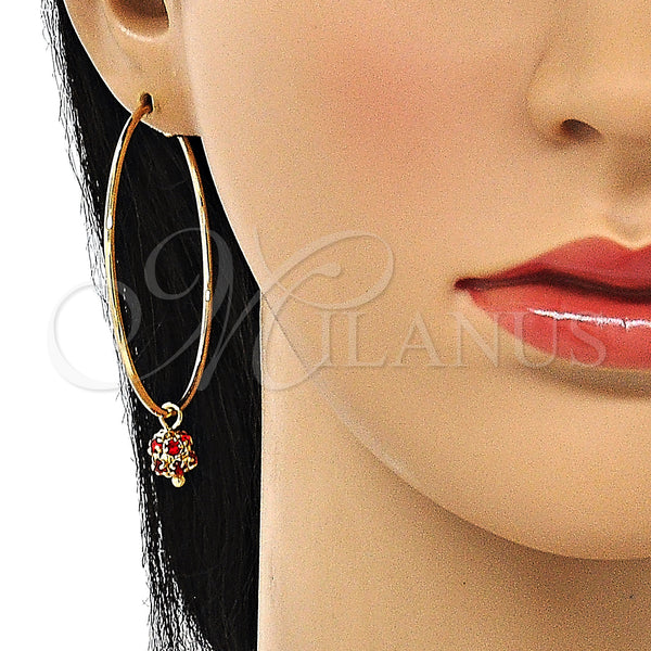 Gold Filled Hoop Earrings — Large Hoop with Garnet Crystal Polished 02.63. — alternate product view — SKU 147948 | Oro Laminado aretes de aro — Large Hoop with Garnet cristal pulido 02.63. — SKU 147948