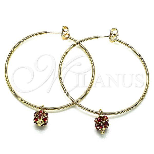 Gold Filled Hoop Earrings — Large Hoop with Garnet Crystal Polished 02.63. — main product view — SKU 147948 | Oro Laminado aretes de aro — Large Hoop with Garnet cristal pulido 02.63. — SKU 147948