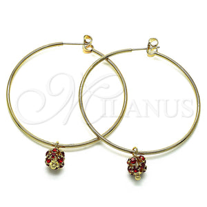 Gold Filled Hoop Earrings — Large Hoop with Garnet Crystal Polished 02.63. — main product view — SKU 147948 | Oro Laminado aretes de aro — Large Hoop with Garnet cristal pulido 02.63. — SKU 147948
