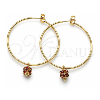 Oro Laminado Large Hoop, Gold Filled Style with Garnet Crystal, Polished, Golden Finish, 02.63.2736.1.50