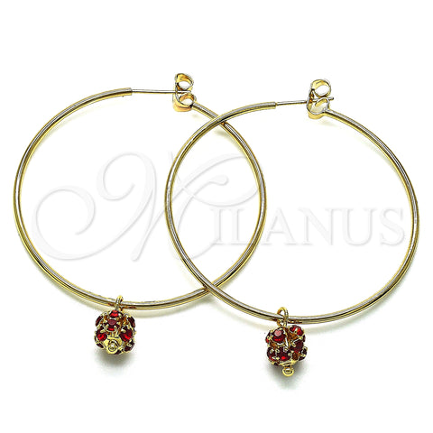 Oro Laminado Large Hoop, Gold Filled Style with Garnet Crystal, Polished, Golden Finish, 02.63.2736.1.50