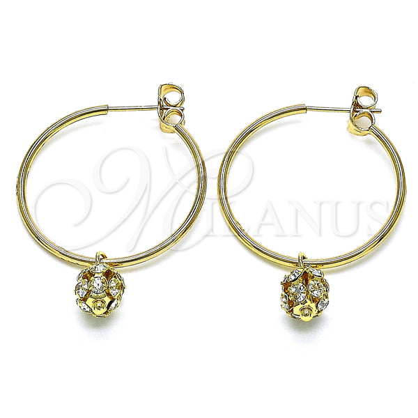 Gold Filled Hoop Earrings — Medium Hoop with White Crystal Polished 02.63. — main product view — SKU 147949 | Oro Laminado aretes de aro — Medium Hoop with cristal blanco pulido 02.63. — SKU 147949