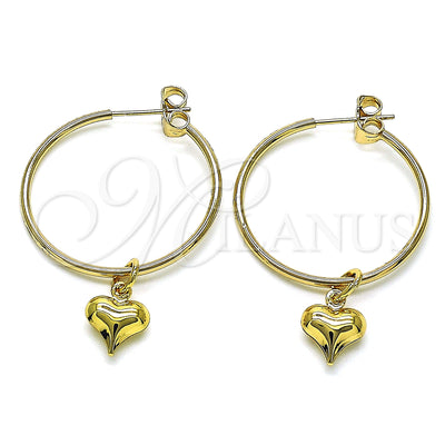 Gold Filled Hoop Earrings — Medium Hoop Heart Design Polished 02.63. — main product view — SKU 147952 | Oro Laminado aretes de aro — Medium Hoop corazón diseño pulido 02.63. — SKU 147952