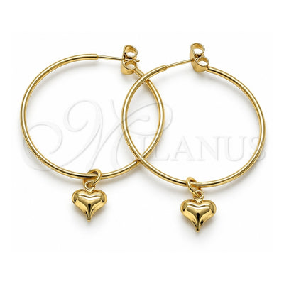 Oro Laminado Medium Hoop, Gold Filled Style Heart Design, Polished, Golden Finish, 02.63.2737.40