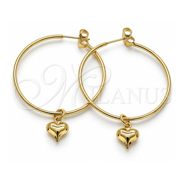 Oro Laminado Medium Hoop, Gold Filled Style Heart Design, Polished, Golden Finish, 02.63.2737.40