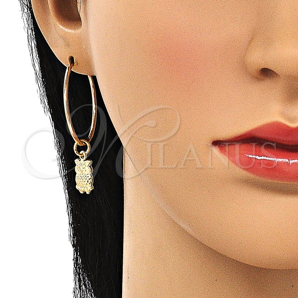 Gold Filled Hoop Earrings — Medium Hoop Owl Design Polished 02.63. — alternate product view — SKU 147955 | Oro Laminado aretes de aro — Medium Hoop Owl diseño pulido 02.63. — SKU 147955