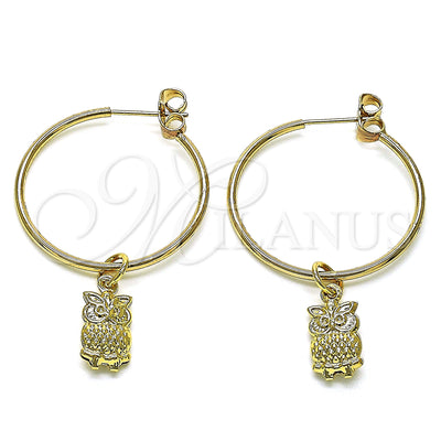 Gold Filled Hoop Earrings — Medium Hoop Owl Design Polished 02.63. for wholesale, main product view