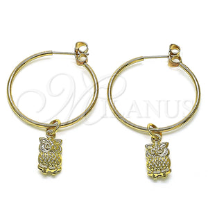 Gold Filled Hoop Earrings — Medium Hoop Owl Design Polished 02.63. — main product view — SKU 147955 | Oro Laminado aretes de aro — Medium Hoop Owl diseño pulido 02.63. — SKU 147955