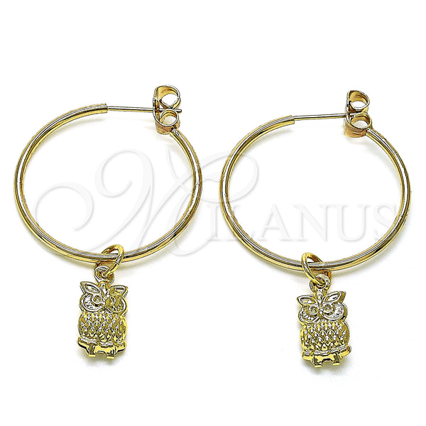 Gold Filled Hoop Earrings — Medium Hoop Owl Design Polished 02.63. — main product view — SKU 147955 | Oro Laminado aretes de aro — Medium Hoop Owl diseño pulido 02.63. — SKU 147955