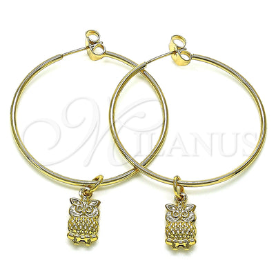 Gold Filled Hoop Earrings — Medium Hoop Owl Design Polished 02.63. for wholesale, main product view