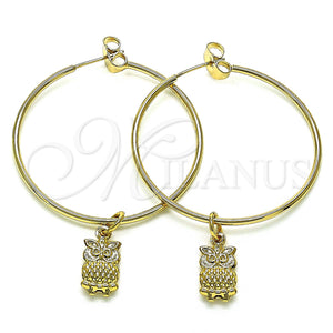 Gold Filled Hoop Earrings — Medium Hoop Owl Design Polished 02.63. — main product view — SKU 147956 | Oro Laminado aretes de aro — Medium Hoop Owl diseño pulido 02.63. — SKU 147956