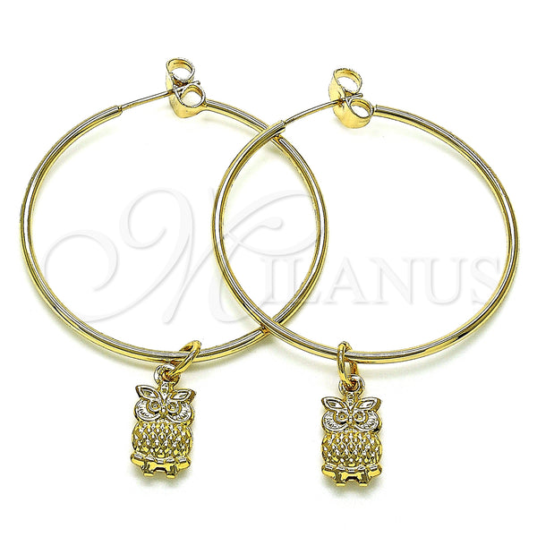 Gold Filled Hoop Earrings — Medium Hoop Owl Design Polished 02.63. — main product view — SKU 147956 | Oro Laminado aretes de aro — Medium Hoop Owl diseño pulido 02.63. — SKU 147956