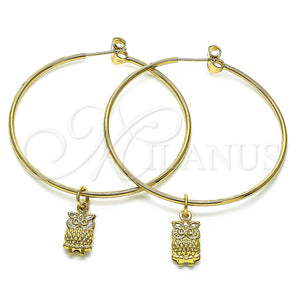 Gold Filled Hoop Earrings — Large Hoop Owl Design Polished 02.63. — main product view — SKU 147957 | Oro Laminado aretes de aro — Large Hoop Owl diseño pulido 02.63. — SKU 147957