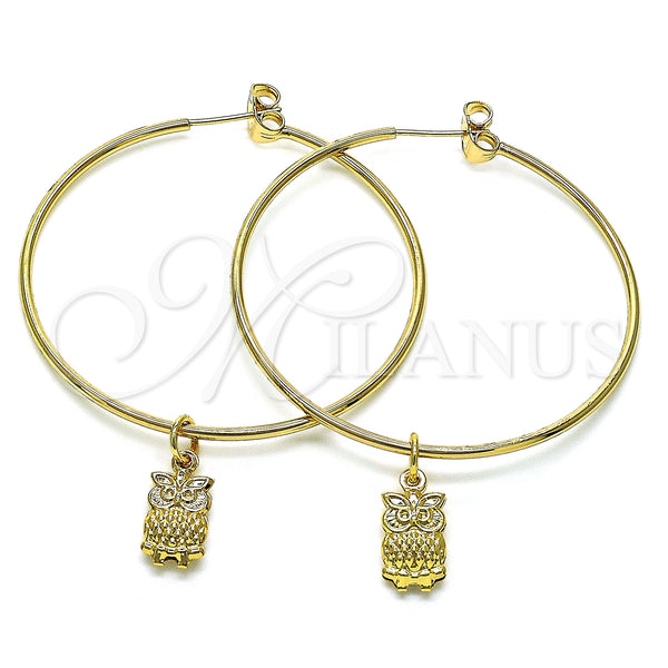Gold Filled Hoop Earrings — Large Hoop Owl Design Polished 02.63. — main product view — SKU 147957 | Oro Laminado aretes de aro — Large Hoop Owl diseño pulido 02.63. — SKU 147957