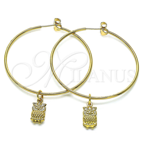 Oro Laminado Large Hoop, Gold Filled Style Owl Design, Polished, Golden Finish, 02.63.2738.50