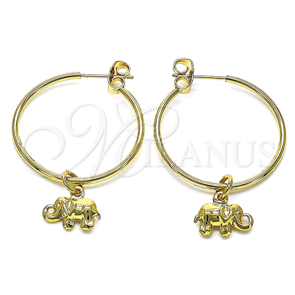 Gold Filled Hoop Earrings — Medium Hoop Elephant Design Polished 02.63. — main product view — SKU 147958 | Oro Laminado aretes de aro — Medium Hoop Elephant diseño pulido 02.63. — SKU 147958