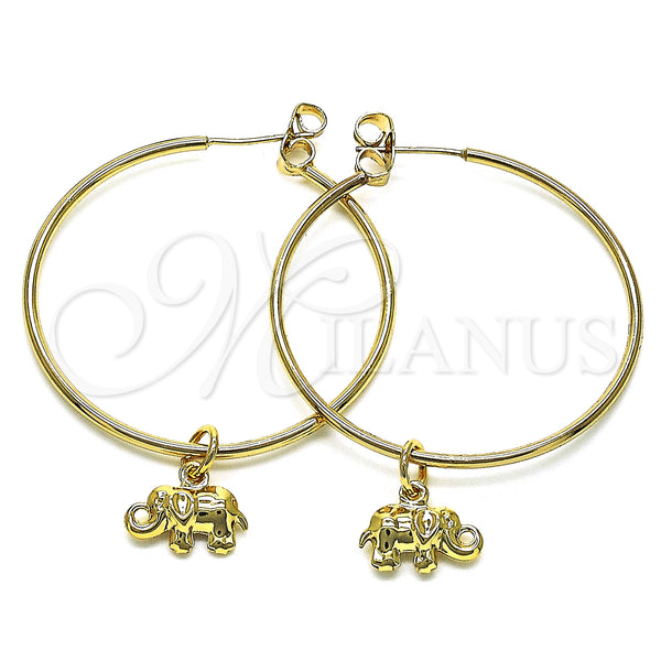 Gold Filled Hoop Earrings — Medium Hoop Elephant Design Polished 02.63. — main product view — SKU 147959 | Oro Laminado aretes de aro — Medium Hoop Elephant diseño pulido 02.63. — SKU 147959