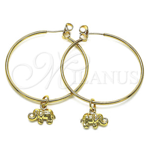 Gold Filled Hoop Earrings — Medium Hoop Elephant Design Polished 02.63. — main product view — SKU 147959 | Oro Laminado aretes de aro — Medium Hoop Elephant diseño pulido 02.63. — SKU 147959