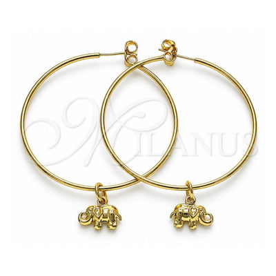 Oro Laminado Large Hoop, Gold Filled Style Elephant Design, Polished, Golden Finish, 02.63.2739.50