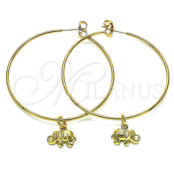 Gold Filled Hoop Earrings — Large Hoop Elephant Design Polished 02.63. — main product view — SKU 147960 | Oro Laminado aretes de aro — Large Hoop Elephant diseño pulido 02.63. — SKU 147960