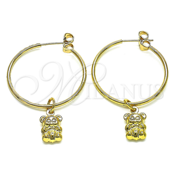 Gold Filled Hoop Earrings — Medium Hoop Teddy Bear Design Polished 02.63. — main product view — SKU 147961 | Oro Laminado aretes de aro — Medium Hoop Teddy Bear diseño pulido 02.63. — SKU 147961