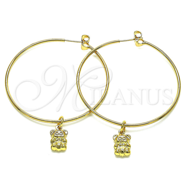 Gold Filled Hoop Earrings — Large Hoop Teddy Bear Design Polished 02.63. — main product view — SKU 147964 | Oro Laminado aretes de aro — Large Hoop Teddy Bear diseño pulido 02.63. — SKU 147964