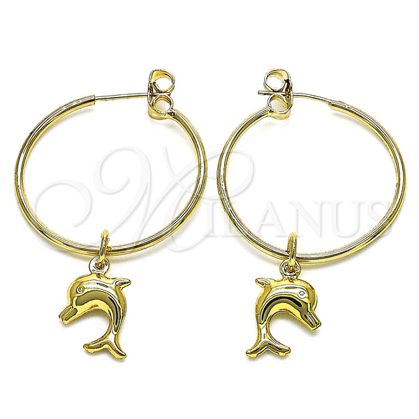 Gold Filled Hoop Earrings — Medium Hoop Dolphin Design Polished 02.63. — main product view — SKU 147965 | Oro Laminado aretes de aro — Medium Hoop Dolphin diseño pulido 02.63. — SKU 147965
