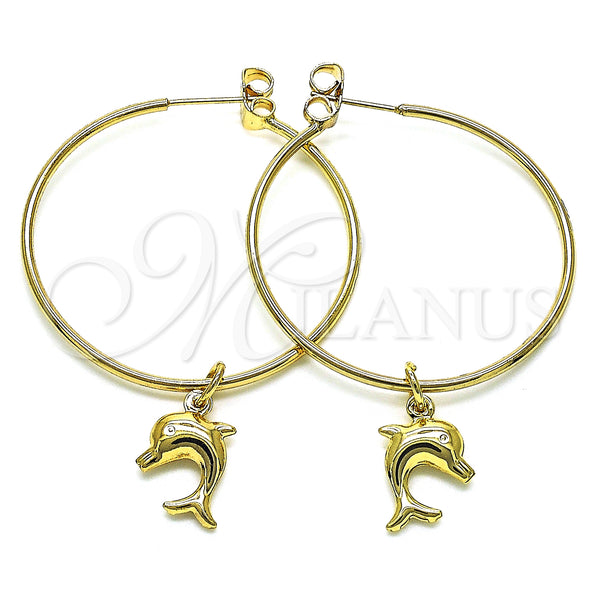 Gold Filled Hoop Earrings — Medium Hoop Dolphin Design Polished 02.63. — main product view — SKU 147966 | Oro Laminado aretes de aro — Medium Hoop Dolphin diseño pulido 02.63. — SKU 147966