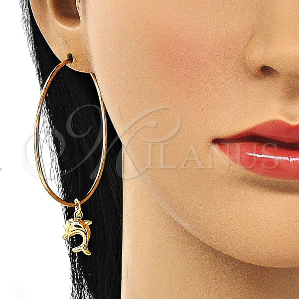 Gold Filled Hoop Earrings — Large Hoop Dolphin Design Polished 02.63. — alternate product view — SKU 147967 | Oro Laminado aretes de aro — Large Hoop Dolphin diseño pulido 02.63. — SKU 147967