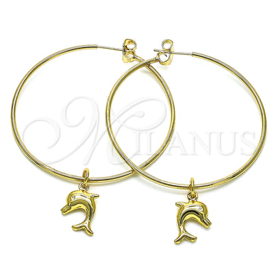 Gold Filled Hoop Earrings — Large Hoop Dolphin Design Polished 02.63. for wholesale, main product view