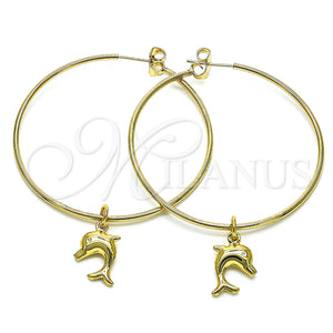 Gold Filled Hoop Earrings — Large Hoop Dolphin Design Polished 02.63. — main product view — SKU 147967 | Oro Laminado aretes de aro — Large Hoop Dolphin diseño pulido 02.63. — SKU 147967