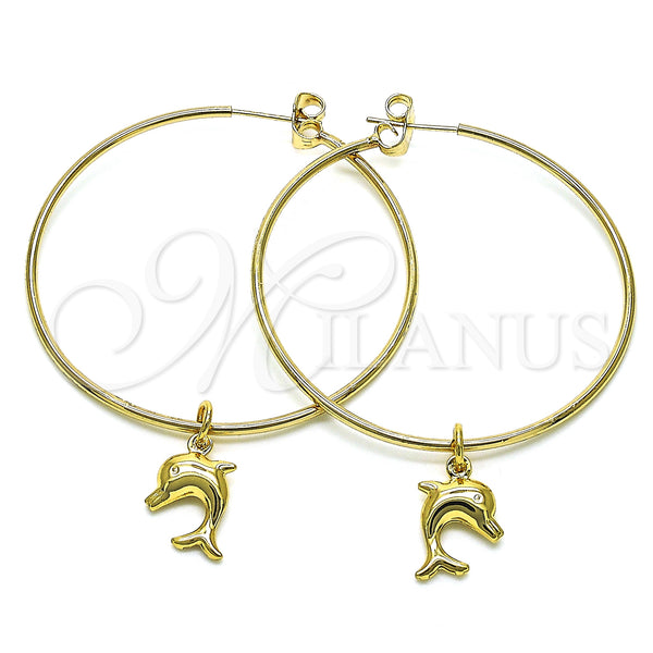 Gold Filled Hoop Earrings — Large Hoop Dolphin Design Polished 02.63. — main product view — SKU 147967 | Oro Laminado aretes de aro — Large Hoop Dolphin diseño pulido 02.63. — SKU 147967