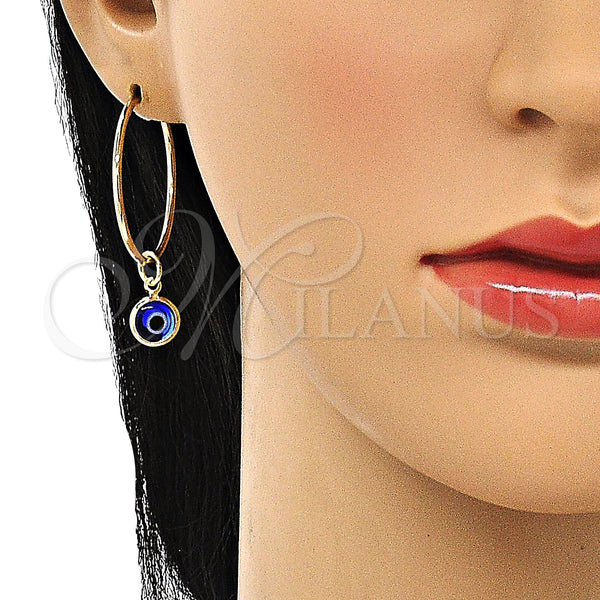 Gold Filled Hoop Earrings — Medium Hoop Evil Eye Design Blue Resin 02.63. — alternate product view — SKU 147971 | Oro Laminado aretes de aro — Medium Hoop Evil Eye diseño Blue Resin 02.63. — SKU 147971