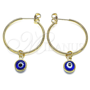 Gold Filled Hoop Earrings — Medium Hoop Evil Eye Design Blue Resin 02.63. — main product view — SKU 147971 | Oro Laminado aretes de aro — Medium Hoop Evil Eye diseño Blue Resin 02.63. — SKU 147971